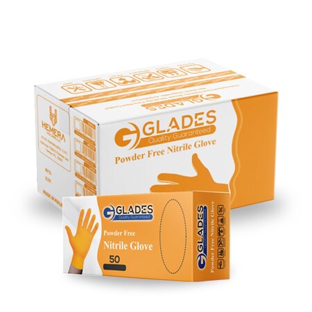 Glades Nitrile Disposable Gloves, 8 mil Palm , Nitrile, Powder-Free, XXL, 500 PK, Orange XXL